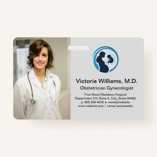 Doctor Smiling | Obstetrician Gynaecologist Logo ID Badge (Front)