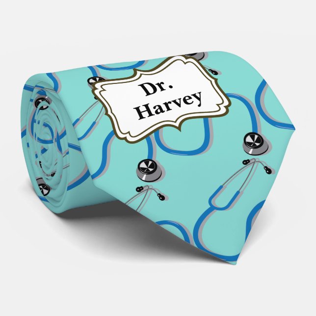 Doctor Stethoscope Pattern Medical Graduate Tie (Rolled)