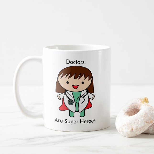 Doctor Super Hero Girl Female Woman Personalise Coffee Mug (With Donut)