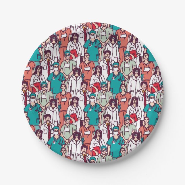 Doctor & Surgeon Pattern Paper Plate (Front)