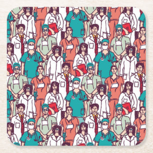 Doctor & Surgeon Pattern Square Paper Coaster