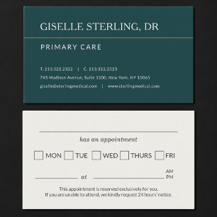 Doctor Teal Green Office Appointment Reminder Business Card