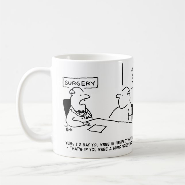 Doctor Tells Patient He's in Fine  Shape Cartoon. Coffee Mug (Left)