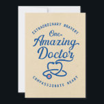 Doctor Thanks Extraordinary Bravery Compassionate Card<br><div class="desc">Thank a doctor you know with this fully editable typography badge style design featuring the message, "Extraordinary Bravery Compassionate Heart, One Amazing Doctor." Design appears on digitally textured tan background with stethoscope icon with red cross. Inside has this message, but can be customised with your own message. "Your talent, skills,...</div>