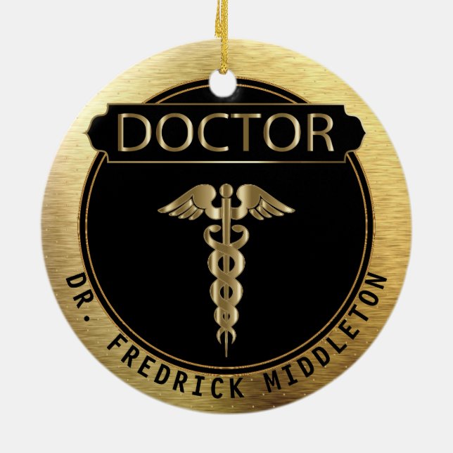 Doctor 👨‍⚕️ - UpScale Black and Gold Ceramic Tree Decoration (Back)