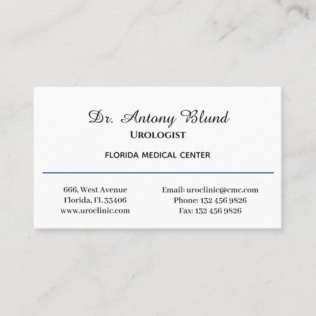 Doctor Urologist Simple Navy Blue Business Card (Front)