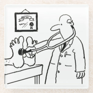 Doctor using his Stethoscope on Feet. Funny Glass Coaster