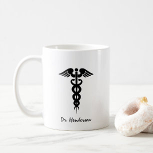 Doctor White Black Caduceus Personalised Coffee Mug