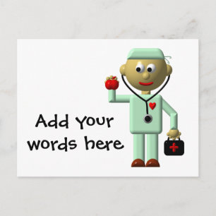 Doctor with Apple and Medical Bag Postcard