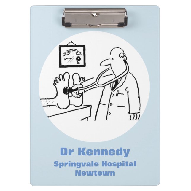Doctor with Stethoscope Checking Feet Clipboard (Front)