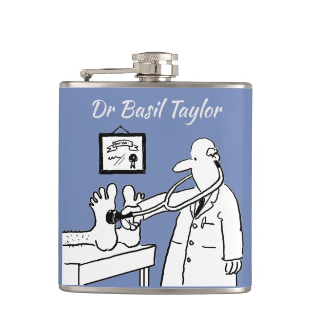 Doctor with Stethoscope Tests Patient's Feet Hip Flask (Front)