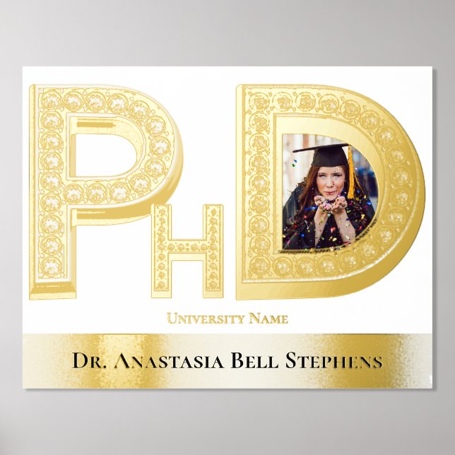 Doctorate PhD Graduation Ceremony Party Photo Gold Foil Prints (Front)