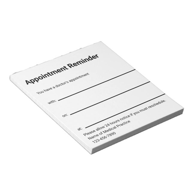 Doctor's Appointment Reminder Business Name Phone Notepad (Angled)