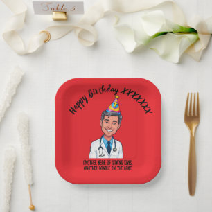 DOCTORS BIRTHDAY PARTY CALM red ANTISTRESS Paper Plate