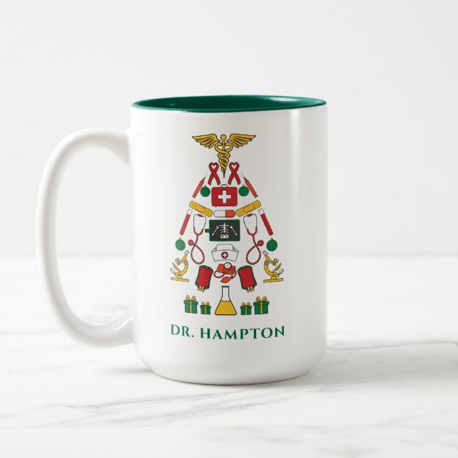 Doctors Christmas Holiday Personalised Medic Two-Tone Coffee Mug (Left)