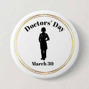 Doctors' Day Button with Female Doctor Silhouette