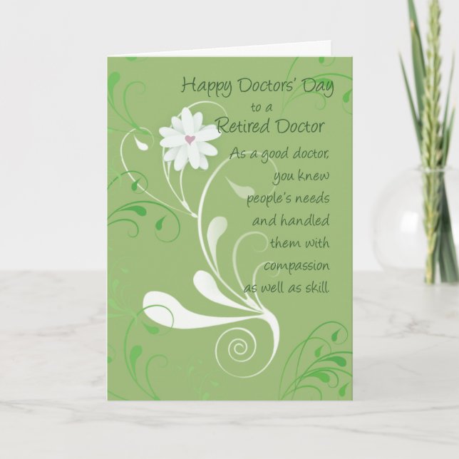 Doctors' Day to Retired Doctor,  Green Swirls Card (Front)