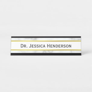 Doctor's Faux Gold and White Marble Look Desk Name Plate