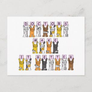 Doctors Make it Better Cartoon Cats Postcard