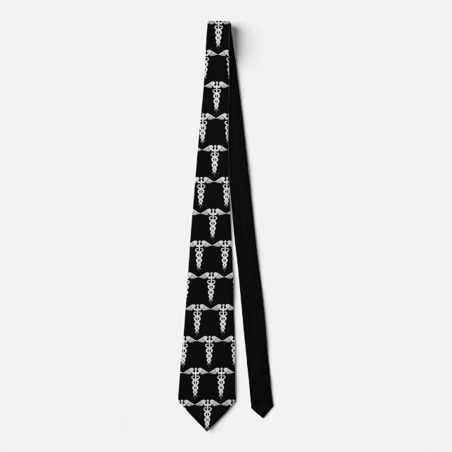 Doctors Medical Caduceus Black And White Tie (Front)