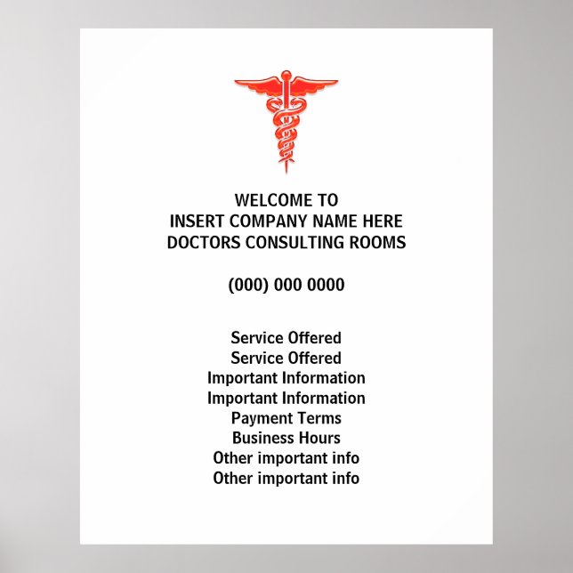 Doctors medical rooms patient information caduceus poster (Front)