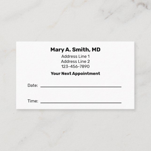 Doctor's Name in Bold Font White Your Next Appointment Card (Front)