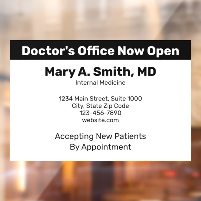 Doctor's Office Now Open Business White Window Cling (Sheet 2)