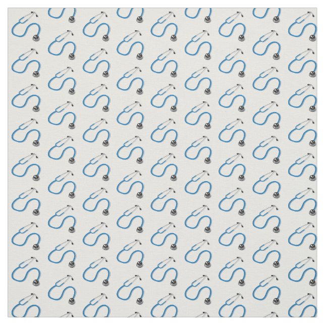 Doctor's Stethoscope Pattern on White Fabric (Swatch)