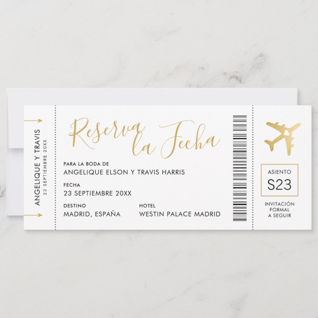 Documento de Embarque del Avión Reserva la Fecha Announcement (Front)