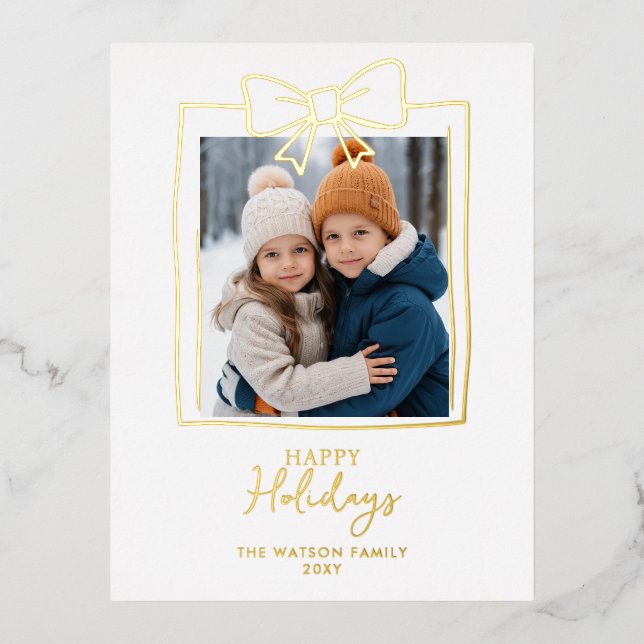 Doddle Hand Drawn Bow Christmas Photo Holiday Post (Front)