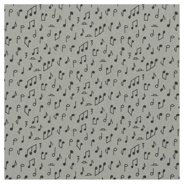 Doddle music notes black on medium grey fabric (Close Up)