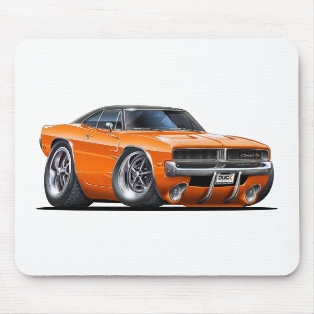 Dodge Charger Orange Car Mouse Mat (Front)