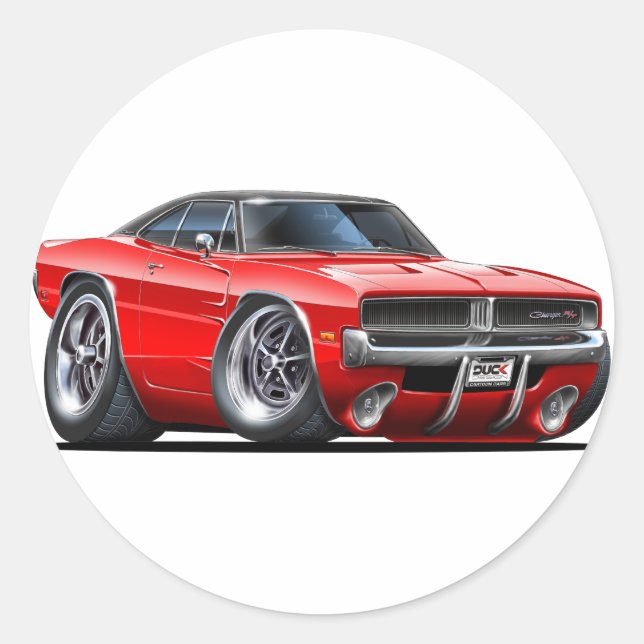 Dodge Charger Red Car Classic Round Sticker (Front)