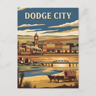 Dodge City Kansas Old West Retro Vintage Poster Postcard