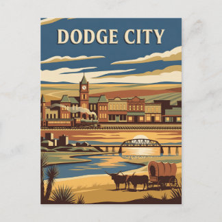 Dodge City Kansas Old West Retro Vintage Poster Postcard