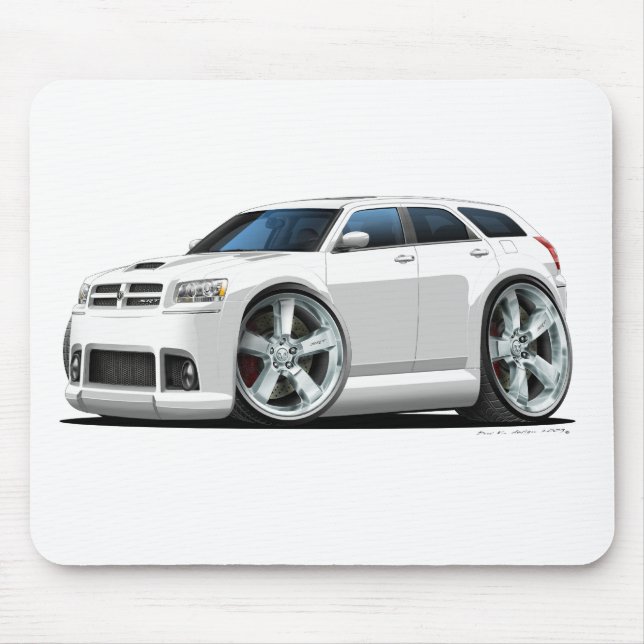 Dodge Magnum White Car Mouse Mat (Front)