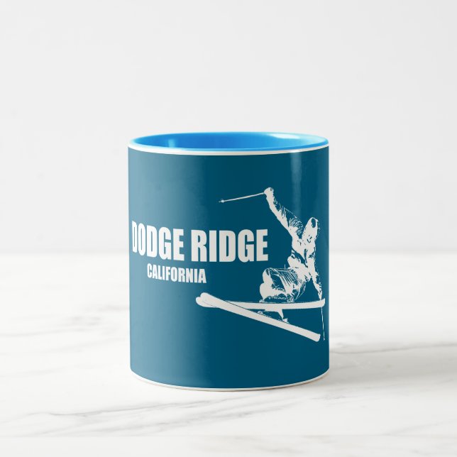 Dodge Ridge Mountain Resort California Skier Two-Tone Coffee Mug (Center)