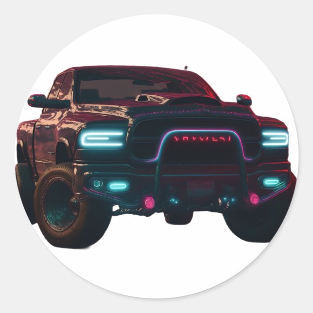 Dodge TRX Neon Truck Classic Round Sticker (Front)