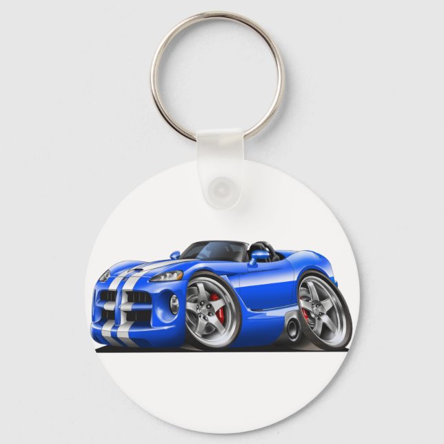 Dodge Viper Roadster Blue-White Car Key Ring (Front)