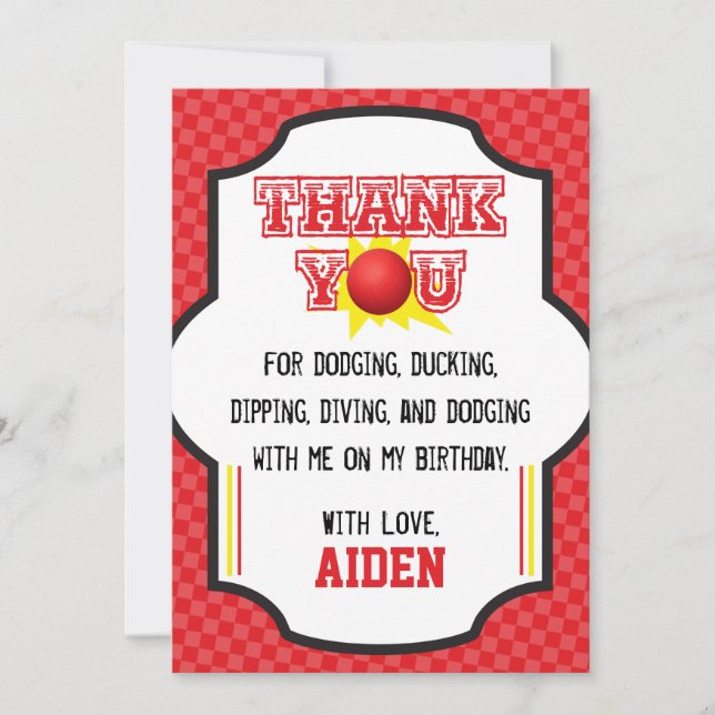 Dodgeball Birthday Thank You Card | Sports (Front)