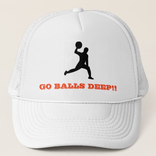 dodgeball, GO BALLS DEEP!! Trucker Hat (Front)