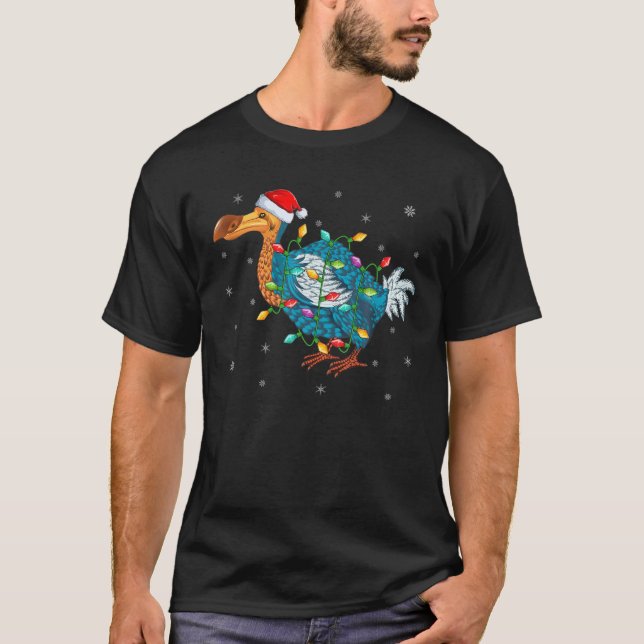 Dodo Bird Xmas Lighting Santa Hat Dodo Christmas T-Shirt (Front)