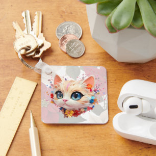 Dodo chic cute emotional cute cat pink background  key ring