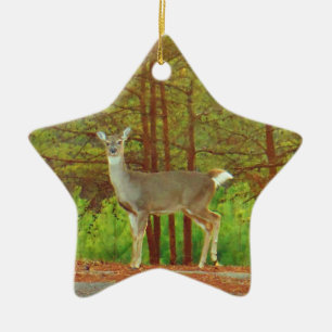 Doe  a deer on the edge of woods ceramic tree decoration