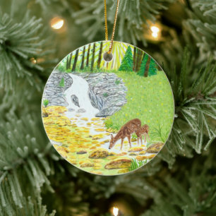 Doe and Fawn Ceramic Tree Decoration