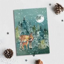 Doe and Fawn Deer Forest Full Moon Snowfall