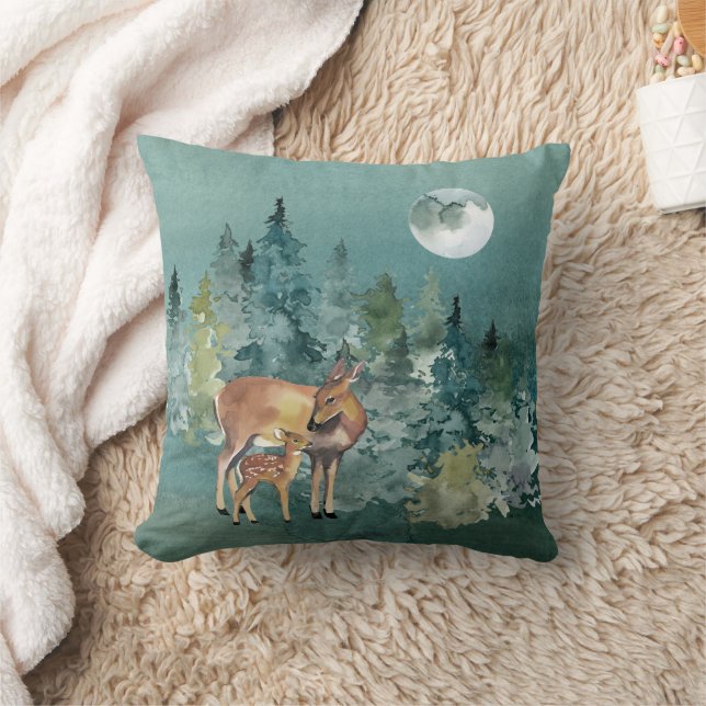 Doe and Fawn Deer in Forest Full Moon Cushion (Blanket)
