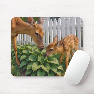 Doe and Fawn Eating Hosta Mouse Mat