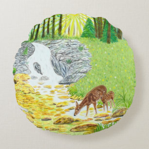 Doe and Fawn Round Cushion