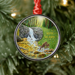 Doe and Fawn Round Premium Metal Tree Decoration
